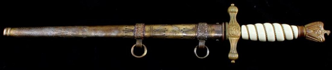 WWII GERMAN THIRD REICH NAVAL DAGGER RARE MAKER: Paul Weyersberg blade, it appears some old surface rusting has resulted in very light pitting to the blade, otherwise very good, grip wire intact, scabbard is free of dents, overall very good. This lo