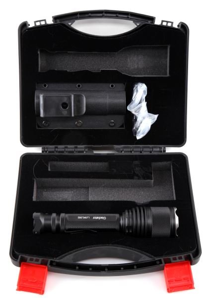POWERTAC SPECIAL OPERATIONS GLADIATOR FLASHLIGHT: Powerful tactical 750 lumens, cree XM-L led, 650 meter throw, single hand operation, quick access to strobe, in box with holster, little if any use, appears mint in box.