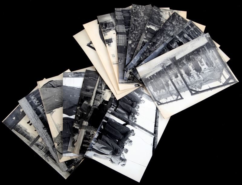 16 PHOTOGRAPHS OF PUBLIC HANGINGS OF GERMAN HEROES: Photographs of public hangings of Nazi heroes and or prisoners by Soviet photographer, G. Ugrinovich. Some foxing and bending present to photographs; overall in very good condition. Unauthenticated. T
