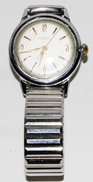 VINTAGE LOUVIC WATCH W/ HENRI GEREAUX MOVEMENT: Antique Louvic wristwatch, measuring 32 mm in diameter, Swiss manual wind 17j movement by Henri Gereaux. Nickel plated over base metal case, stainless back, resistant to shock and magnetism. Speidel e