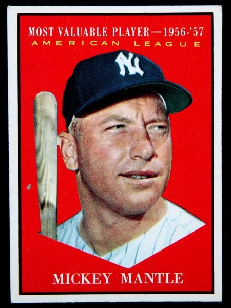 MICKEY MANTLE MVP 1956-57 TOPPS 475 BASEBALL CARD: Well centered, bright and clean grade 4/5.