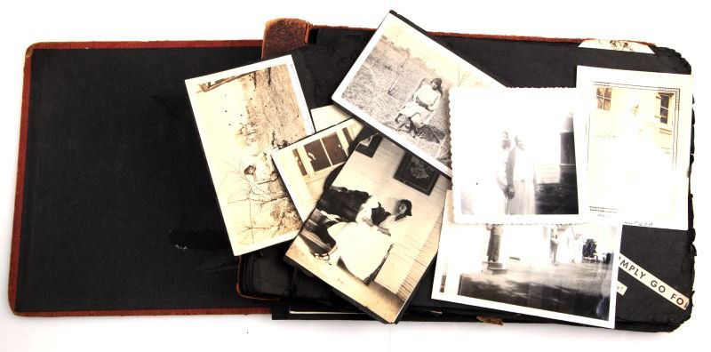 1920's-1930's BLACK AND WHITE PHOTOS BLACK AMERICA: Black and white photo album, 1920's - 1930's. Depicting family photos of African American Anderson family. Country farm setting, mostly women, some school photos, church, couples, Prairie View College