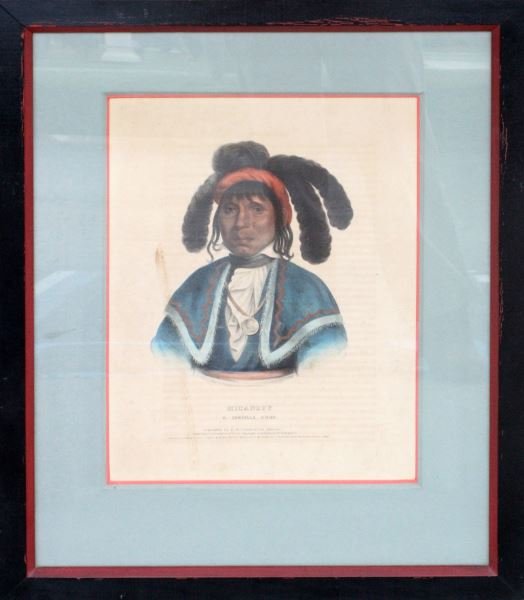 HAND COLORED CHARLES BIRD KING MICANOPY LITHO: Antique hand colored lithograph depicting Micanopy, a Seminole Chief. This was part of a series commissioned in the 1820's by the government. A folio documenting Native Americans was created and publi