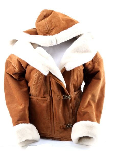 VICTORIA SECRET GALLERY LEATHER & FAUX FUR JACKET: Size extra small Victoria Secret Gallery leather jacket with faux fur lining. The coat is mid length, has shoulder pads and a hood. Overall very good condition. This lot has a reserve.