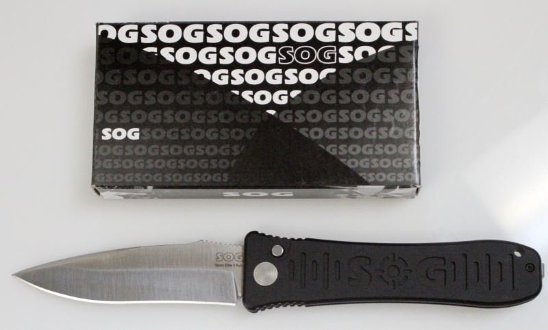 SOG SE-61 SPEC ELITE II AUTOMATIC TACTICAL KNIFE: AUS-8 Steel, clip point, auto, 4.9 inches closed, 8.9 open, new in box.