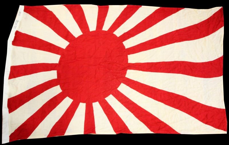 WWII IJN IMPERIAL JAPANESE NAVY BATTLE FLAG 36X58": Stamped with characters on the hoist, well crafted clean and free of holes, tears or major detractions.