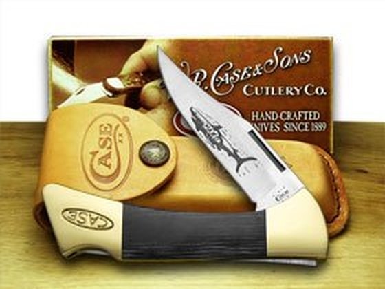 CASE MAKO LOCKBACK KNIFE WITH LEATHER SHEATH MIB: Item No: 00169, Mako Lockback BLK 58L SS, unopened new in box, photos are stock images.