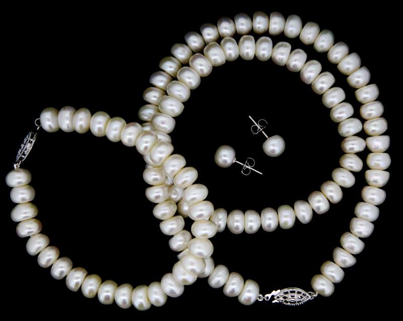 LADIES CULTURED BUTTON PEARL STRAND/BRCLT/STUDS (1 of 1)