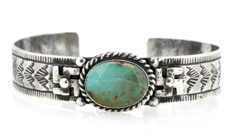 LADIES SILVER CUFF BRACELET WITH TURQUOISE (1 of 3)
