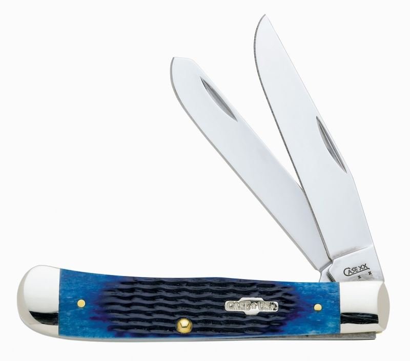 LOT OF TWO CASE CUTLERY POCKET KNIVES NEW IN BOX: This lot contains a Case Cutlery 2800 Case Trapper Pocket Knife with Stainless Steel Blades, Blue Bone Item No 02800 New In Box and a Case Cutlery 9721 Case Pocket Worn Medium Stockman Pocket Knife wi