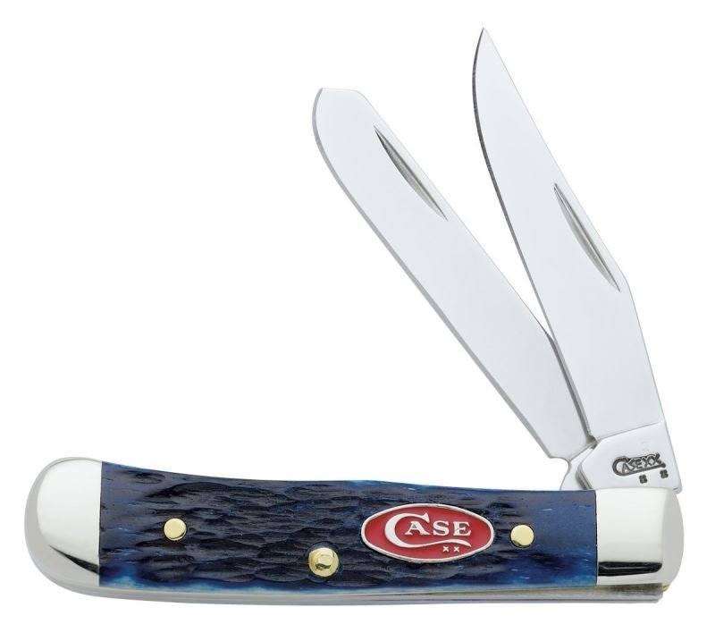 LOT OF TWO W.R. CASE & SONS CUTLERY CO. KNIVES: This lot contains the Case Tiny Trapper Pocket Knife with Stainless Steel Blades Small Navy Blue Bone Item No 07055 New In Box and the Slimline Trapper Pocket Knife with Chrome Vanadium Steel Blade Da