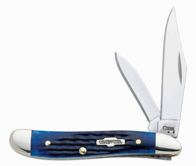 SET OF TWO CASE CUTLERY POCKET KNIVES NEW IN BOX: Case Cutlery Peanut Pocket Knife with Stainless Steel Blades, Blue Bone Item No 02802 New In Box and Case Cutlery Case Medium Stockman Pocket Knife with Stainless Steel Blades Medium Navy Blue Bone It