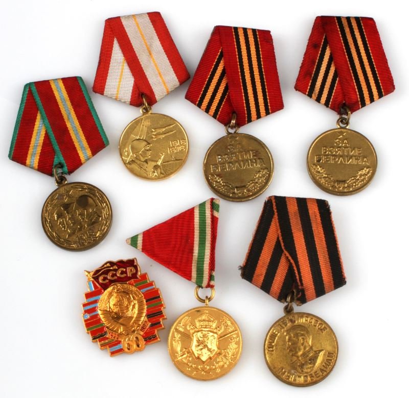 LOT OF 7 USSR SOVIET RUSSIAN MILIATARY MEDALS: Lot of seven (7) Russian USSR post WWII military medals. Most medals include original ribbons. Items are in very good condition.
