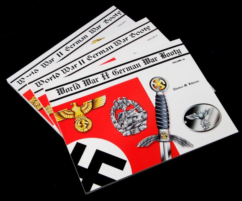 WWII GERMAN WAR BOOTY BY T. JOHNSON BOOK LOT: A lot containing volumes III, IV, and V of Thomas Johnson's "World War II German War Booty". All are in unissued condition. This lot has a reserve.