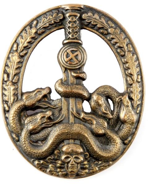 ANTI-PARTISAN WWII GERMAN SILVER BADGE THIRD REICH: German WWII Third Reich medal. This medal had three classes, according to amount of days in combat. This medal is the silver class. Hollow back, cut out design, tapered "coke bottle" pin, thick "c" ca
