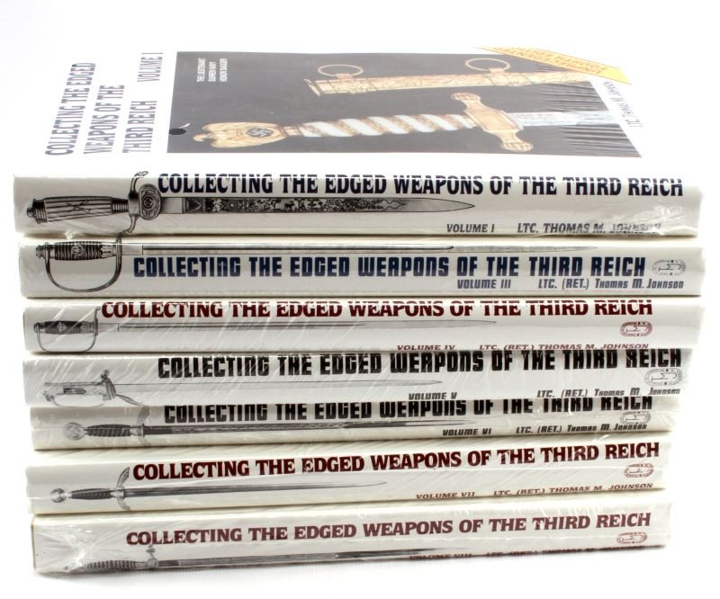 JOHNSON'S COLLECTING EDGED WEAPONS OF THIRD REICH: Lot containing complete set, less volume II, of Thomas M. Johnson's Collecting the Edged Weapons of the Third Reich (out of print). Seven books in total All books are in their original plastic wrappin