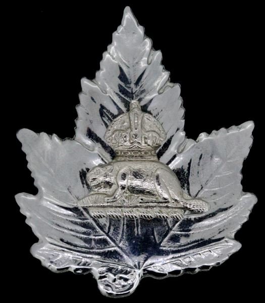 CANADA KING CROWN MAPLE LEAF & BEAVER POLICE BADGE: Two lugg east west back, obsolete police cap badge.