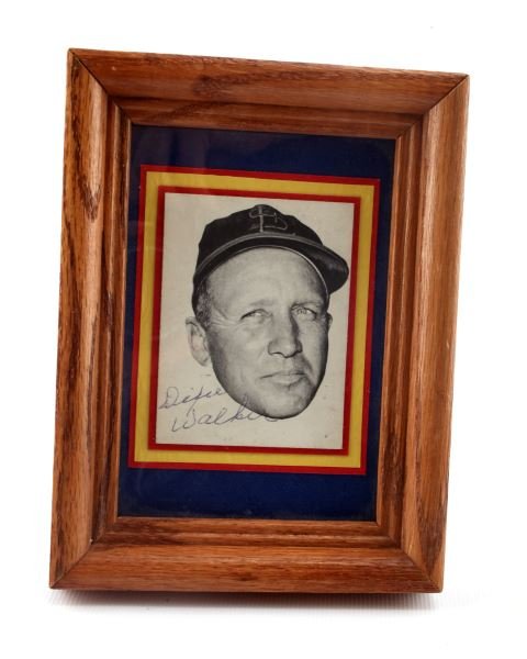 DIXIE WALKER SMALL SIGNED PHOTOGRAPH: Signed Golden-Age Major League baseball player framed photograph. This is a signed image of Dixie Walker, measuring 2 inches wide by 3 inches tall. The frame measures 4.5 inches wide by 6 inches tall.