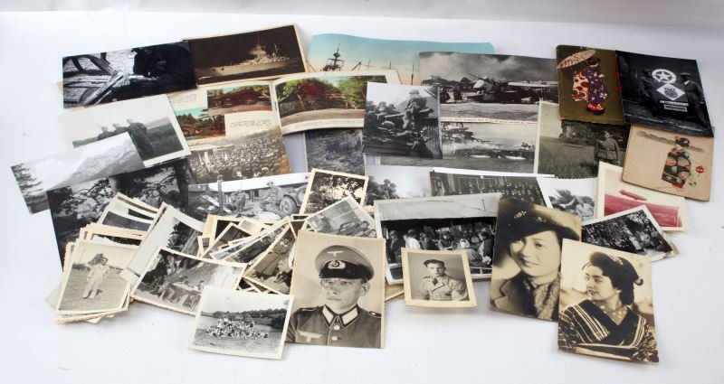 WWII GERMANY JAPAN MIXED PHOTO POSTCARD LOT: Few hundred photos of WWII Germany. Photos of German countryside, soldiers, armaments, some family photos, medics, Japan post-war, Kiev and other cities, and more. Good condition. Presumed reproductio