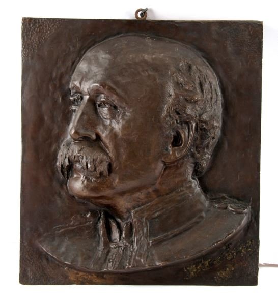 WWI KAISER WILHELM BRONZE PLAQUE 15 BY 13 INCHES: Signed early 20th century Kaiser Wilhelm bronze plaque. Detailed high relief three-quarter profile portrait. Hollow back. Bottom left corner reads Kaiser bronze, the right is signed by an indiscernibl