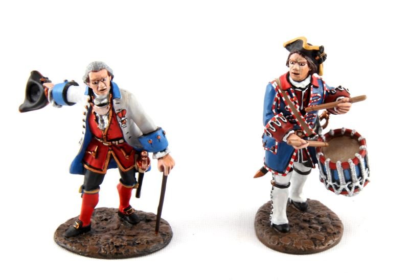 TWO JOHN JENKINS FIGURES QF-04 AND QF-03: Lot of two limited edition John Jenkins hand-cast white metal figurines in box with COA. These toy soldiers are designed, researched, and sculpted by John Jenkins. This lot includes a French drummer i