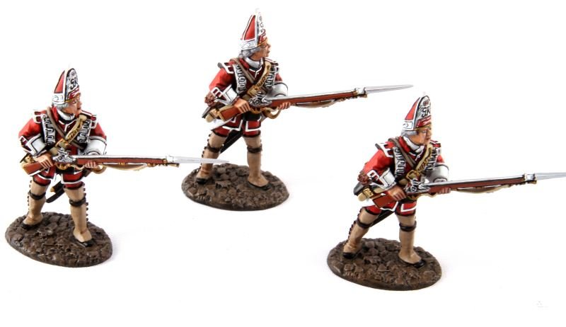QB-06 JOHN JENKINS 18TH C RETIRED COLLECTION: Limited edition John Jenkins hand-cast white metal figurines in box with COA. These toy soldiers are designed, researched, and sculpted by John Jenkins. This set depicts three British grenadiers from 