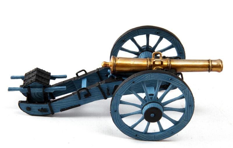 LIMITED EDITION RETIRED JOHN JENKINS USCHGUN-01: Limited edition John Jenkins War of 1812 hand-cast white metal figurines in box. These toy soldiers are designed, researched, and sculpted by John Jenkins. This two piece set depicts a US 8 lb cannon 