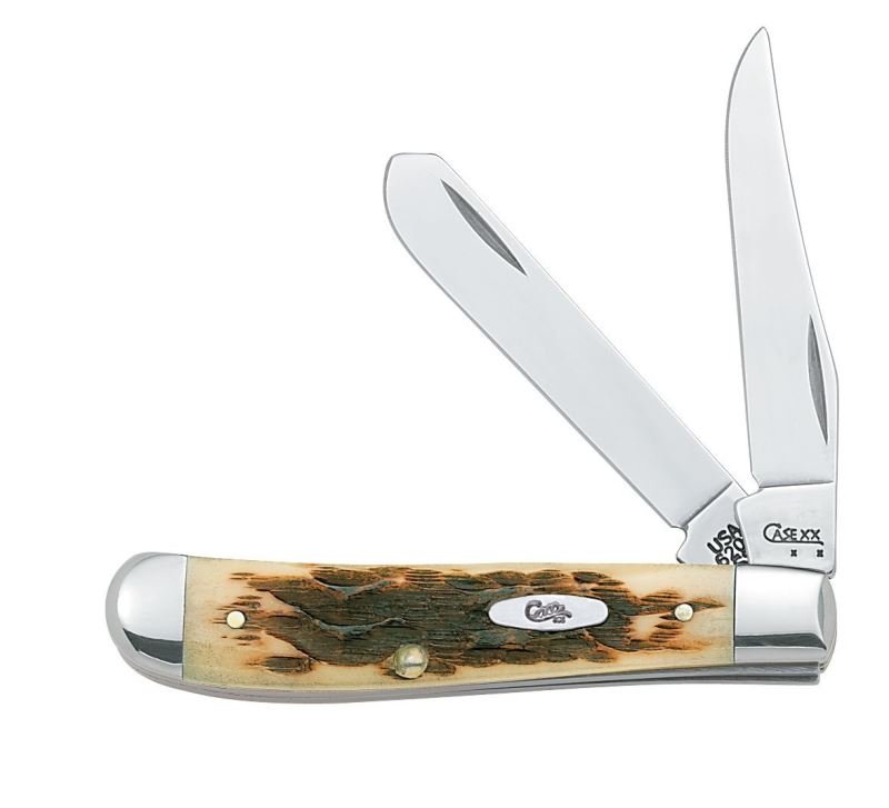 CASE CUTLERY 00013 MINI TRAPPER AMBER BONE KNIFE: New in box. Genuine bone handle. Tru-Sharp surgical steel blades. Versatile clip and spey blades. Made in USA. Limited lifetime warranty.