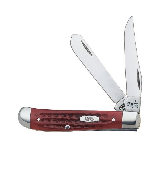 CASE MINI TRAPPER RED BONE 00784 NEW IN BOX: Case folding knife, red bone handle. Closed length 3.5 inches .Double blade includes a Clip Point and Spey blade. Stock image used.