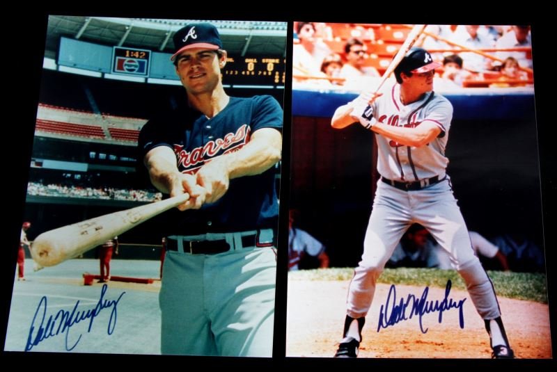TWO ATLANTA BRAVES DALE MURPHY SIGNED PHOTOGRAPHS: Two Atlanta Braves signed Dale Murphy photographs. Photos measure approximately 5x7 inches. Overall very good condition.