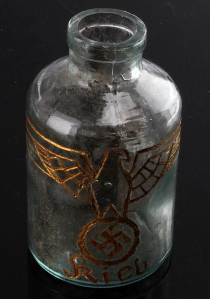 GERMAN WWII MEDICINE BOTTLE MARKED KIEV: Some wear and show of age present to bottle; overall in very good condition. Unauthenticated as is. This lot has a reserve.