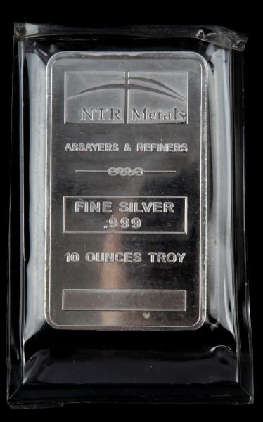 10 OZT NTR METALS .999 PURE SILVER BAR: Sealed by mint.