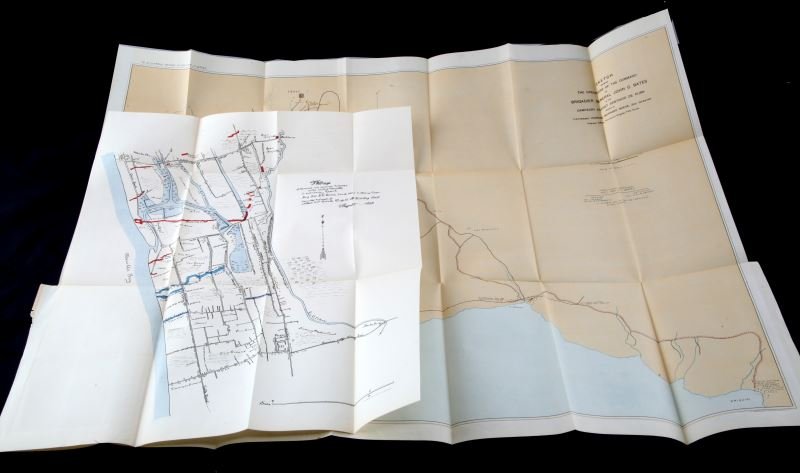 SPANISH AMERICAN WAR MAPS LOT CUBA AND MANILA BAY: Lot of two maps depicting Spanish and American trenches in Cuba and the Philippines during the Spanish American war. Maps have deep creases, but overall very good condition.