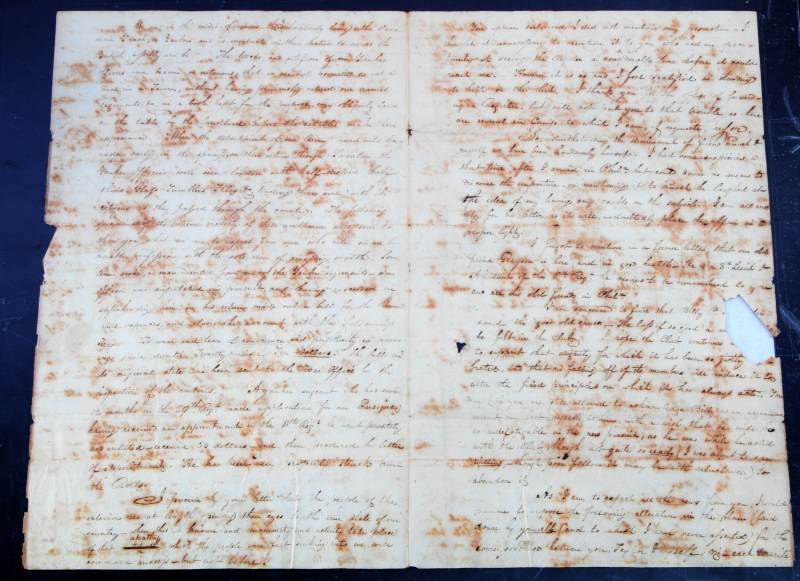 1814 HANDWRITTEN LETTER FROM SOLDIER TO FAMILY: August 9, 1814 handwritten letter from soldier Nathaniel McLaughlin (Camp North's Field) to his friend John C. Clark. He writes about Army fighting, camp conditions, military hierarchy, and salary. Lo