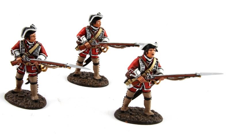 QB-07 JOHN JENKINS BRITISH LINE INFANTRY: Limited edition John Jenkins hand-cast white metal figurines in box with COA. These toy soldiers are designed, researched, and sculpted by John Jenkins. This set depicts three British line infantry fr