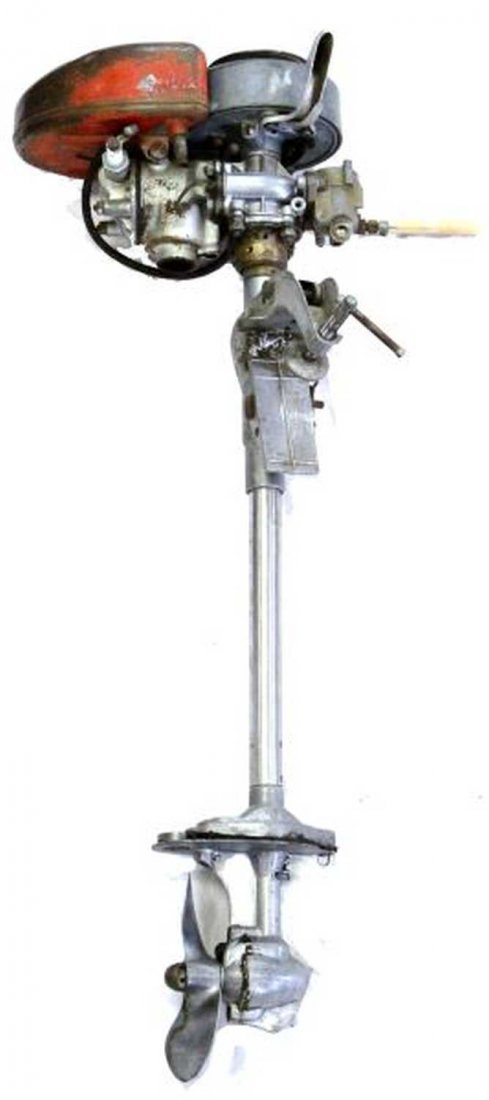 MUNCIE NEPTUNE MODEL 11A1 OUTBOARD BOAT MOTOR: Muncie Neptune Model 11A1 outboard boat motor. Serial #47404. 1.5 horsepower. Measures approximately 32 inches tall. Overall very good condition considering its age.