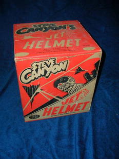 STEVER CANYON JET HELMET 1959 BOX IDEAL STEVE CA: STEVER CANYON JET HELMET 1959 BOX IDEAL STEVE CANYON BOX DATED 1959 ON ONE SIDE POKE ABOVE M BUT NOT ALL THE WAY 9.5" H