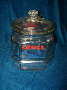 ANTIQUE LANCE CANDY CRACKER COOKIE JAR W LID GL: ANTIQUE LANCE CANDY CRACKER COOKIE JAR W LID GLASS JAR & LID PROBLEM FREE, 6 3/4 INCHES W/0 TOP 9 1/4 WITH, 100% ORIGINAL & COMPLETE