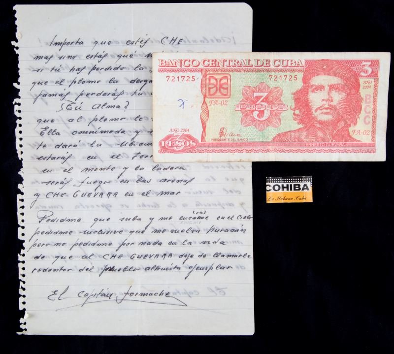CUBA REVOLUTIONARY POETRY MANUSCRIPT VINTAGE: Vintage manuscript written by unknown author. This is a single sheet from what appears to be a journal. The sheet includes two poems, one titled "El Capitan Formache". Both poems support revolutionari