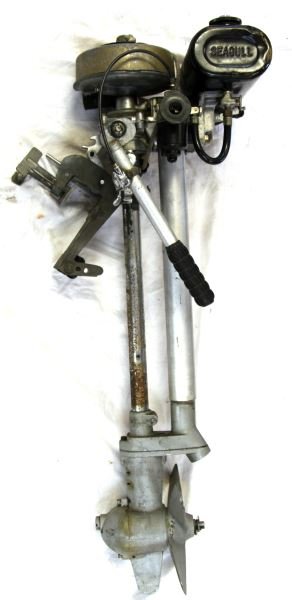 VINTAGE BRITISH SEAGULL OUTBOARD BOAT MOTOR: Vintage British Seagull outboard boat motor.
