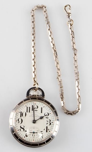 HAMILTON RAILWAY SPECIAL 992 B POCKET WATCH: Strong movement, stainless steel case S/N R237407, 21 jewel double roller. Very good condition with chain.