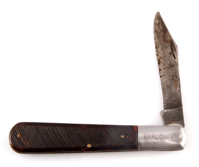 BARLOW SABRE 629 FOLDING POCKET KNIFE: Vintage pocket knife with plastic handle. Some oxidation to blade and wear to handle.