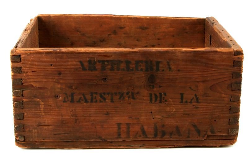 SPANISH AMERICAN WAR DATE 1897 CUBA AMMO BOX: Designed for 1500 rounds of 7mm cartridges, dated and with Havana on front.