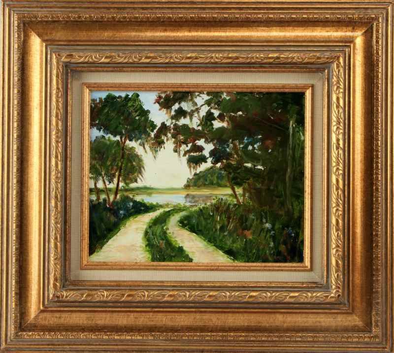 ROAD TO THE SEA MARY N ANDERSON ORIGINAL PAINTING: 20th century oil on canvas painting by Mary N Anderson (1922-2007). This work is titled "Road to the Sea". The artist is a locally known Thomasville, GA artist. The painting is in very good condition.