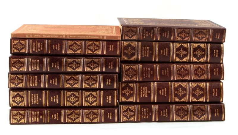 VOLAIR LTD. JOHN JAMES AUDUBON AMERICAN WILDLIFE: 11 Leather bound volumes volumes one and two are selected birds and quadrupeds, the balance are volumes III to XI and are American Wildlife Heritage, all are leather bound and pristine. Volair Limited