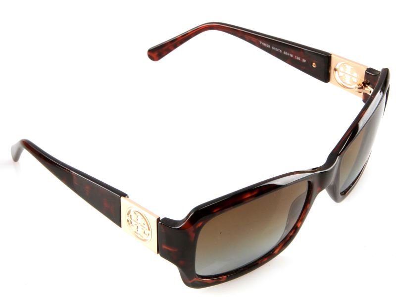 TORY BURCH POLARIZED SUNGLASSES IN CASE TY9028: Tory Burch plastic tortoise pattern sunglasses in orange case. Model TY9028. Polarized lenses. Very good used condition. No chips or cracks in teh lenses.