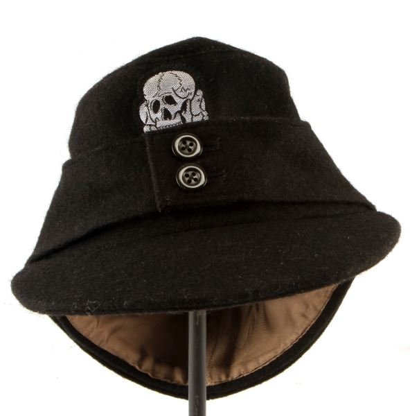 WWII GERMAN WAFFEN SS PANZER DIVISION M-43 CAP: Well crafted private purchase field cap, does fluoresce on death head as well as eagle, double stitched brim and reinforced Death Head. Deemed quality reproduction.