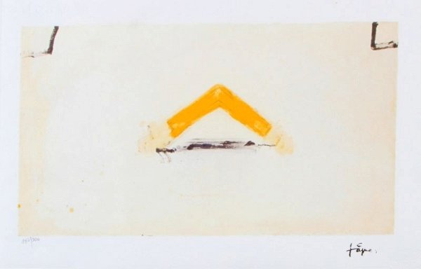 ANTONI TAPIES NUMBERED GALLERY SCREENPRINT: Abstract screenprint by Antoni Tapies (b.1923-2012). The work is plate signed and numbered with gallery watermarks. The paper measures 15" wide by 11 1/4" tall. Watermarked by Arches France and Suc de