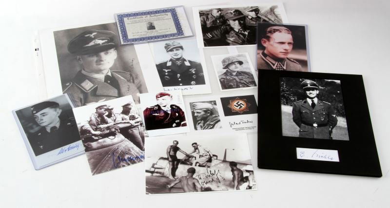 13 AUTOGRAPHED PHOTOS OF WWII GERMAN WAR HEROES: All guaranteed authentic and include, Otto Carius, Walter Krupenski, Major Eberhard Heder, Gottfreid Deeleis, Hermann Eckardt, Gunther Bierbrauer, Otto Funk, Gerhard Fischer, Ernst Neufeld, Karl Nicol