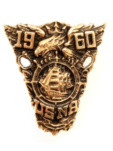 USNA ANNAPOLIS CLASS OF 1960 14KT GOLD PIN: Maker stamped BB&B 14K, weighing 3.5 grams.